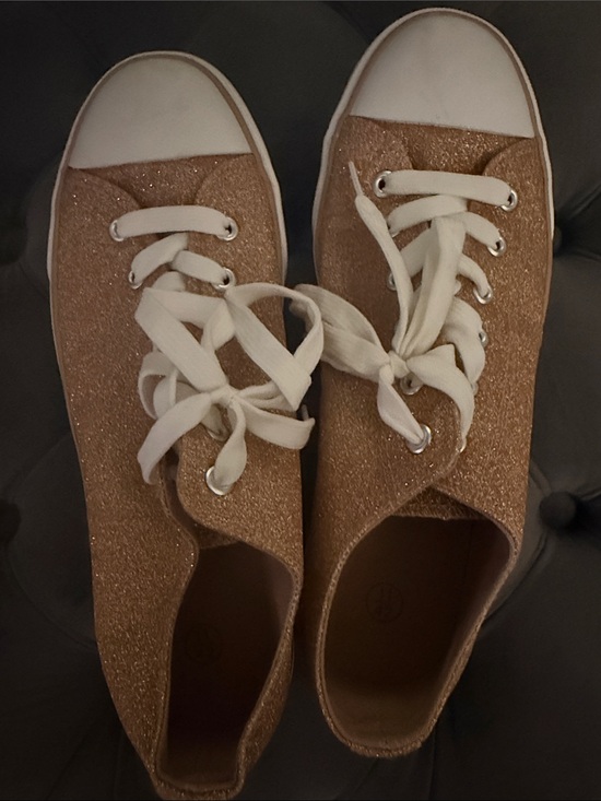 Shoes - Glitter Lace-Up Women's Sneakers in Rose Gold